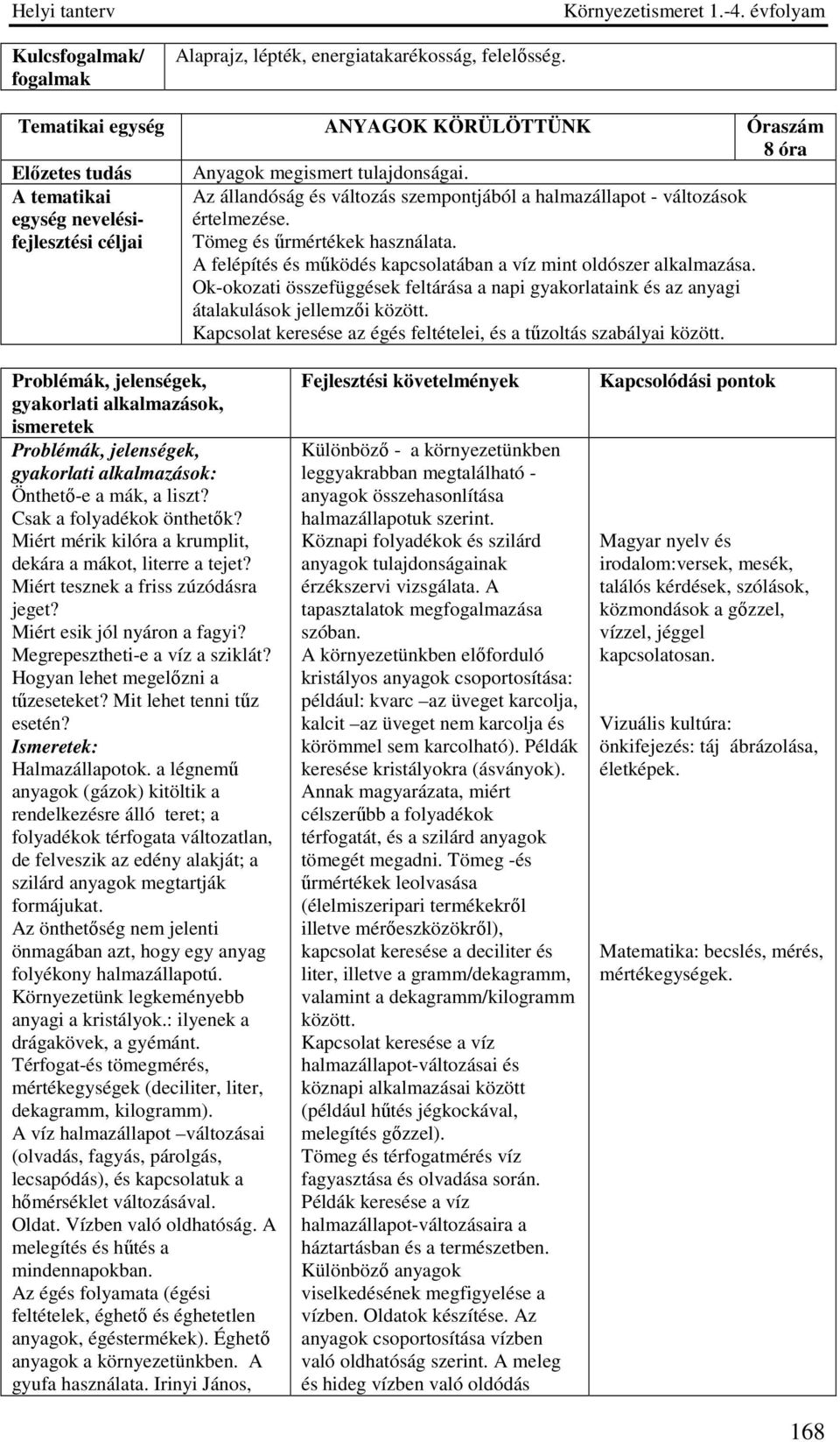 A felépítés és működés kapcsolatában a víz mint oldószer alkalmazása. Ok-okozati összefüggések feltárása a napi gyakorlataink és az anyagi átalakulások jellemzői között.