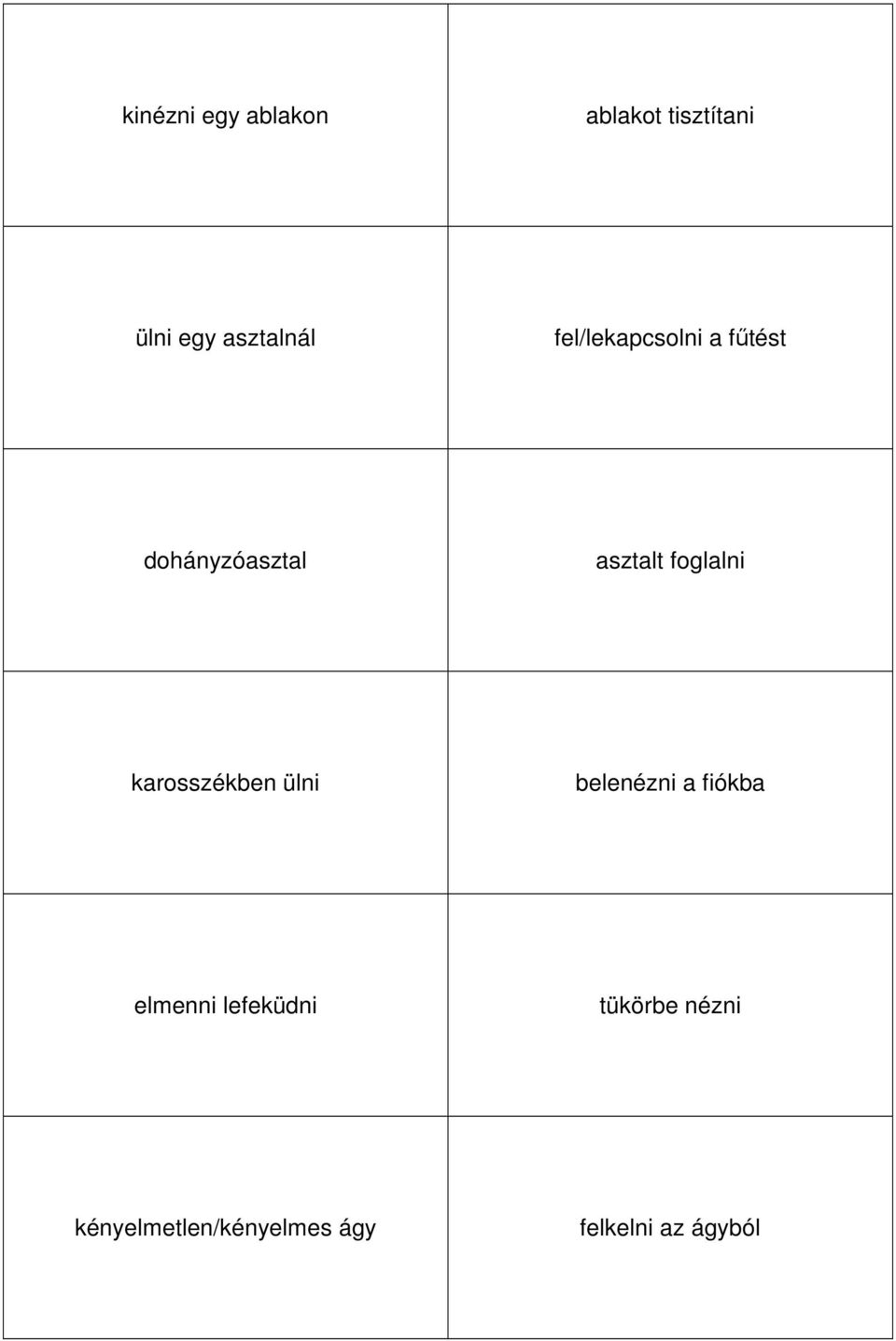 karosszékben ülni belenézni a fiókba elmenni lefeküdni