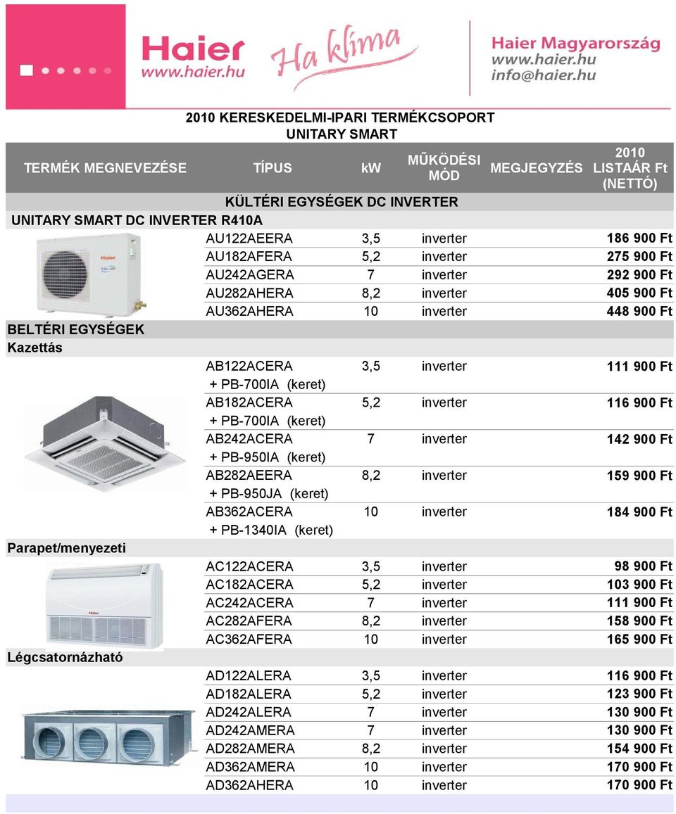 3,5 inverter AC182ACERA 5,2 inverter AC242ACERA 7 inverter AC282AFERA 8,2 inverter AC362AFERA 10 inverter AD122ALERA 3,5 inverter AD182ALERA 5,2 inverter AD242ALERA 7 inverter AD242AMERA 7 inverter