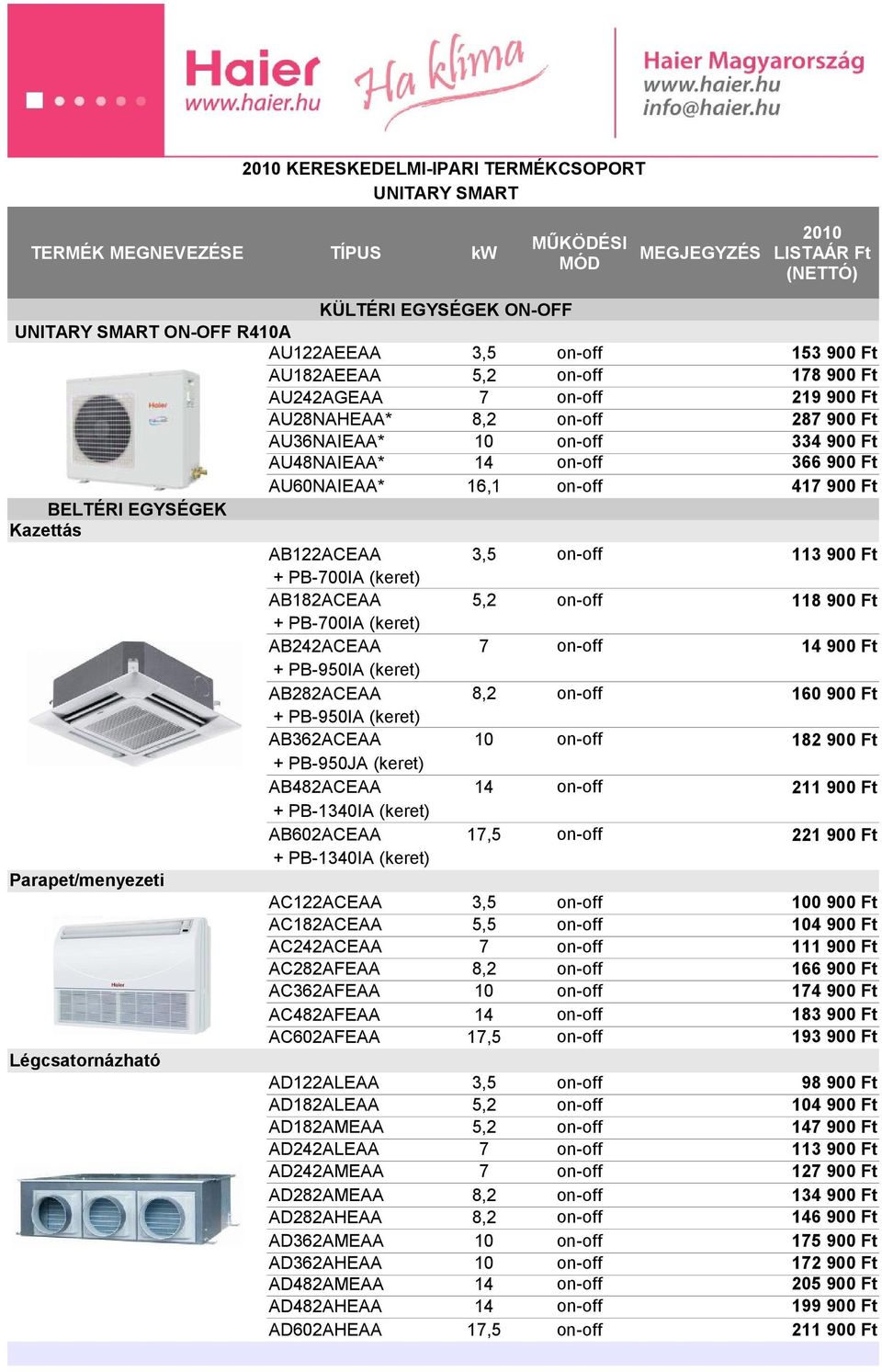 + PB-1340IA (keret) AB602ACEAA 17,5 on-off + PB-1340IA (keret) AC122ACEAA 3,5 on-off AC182ACEAA 5,5 on-off AC242ACEAA 7 on-off AC282AFEAA 8,2 on-off AC362AFEAA 10 on-off AC482AFEAA 14 on-off