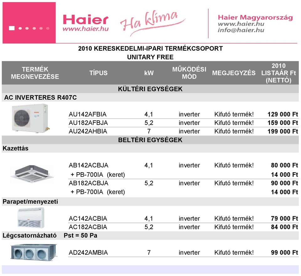 AB142ACBJA 4,1 inverter Kifutó termék! AB182ACBJA 5,2 inverter Kifutó termék! AC142ACBIA 4,1 inverter Kifutó termék!