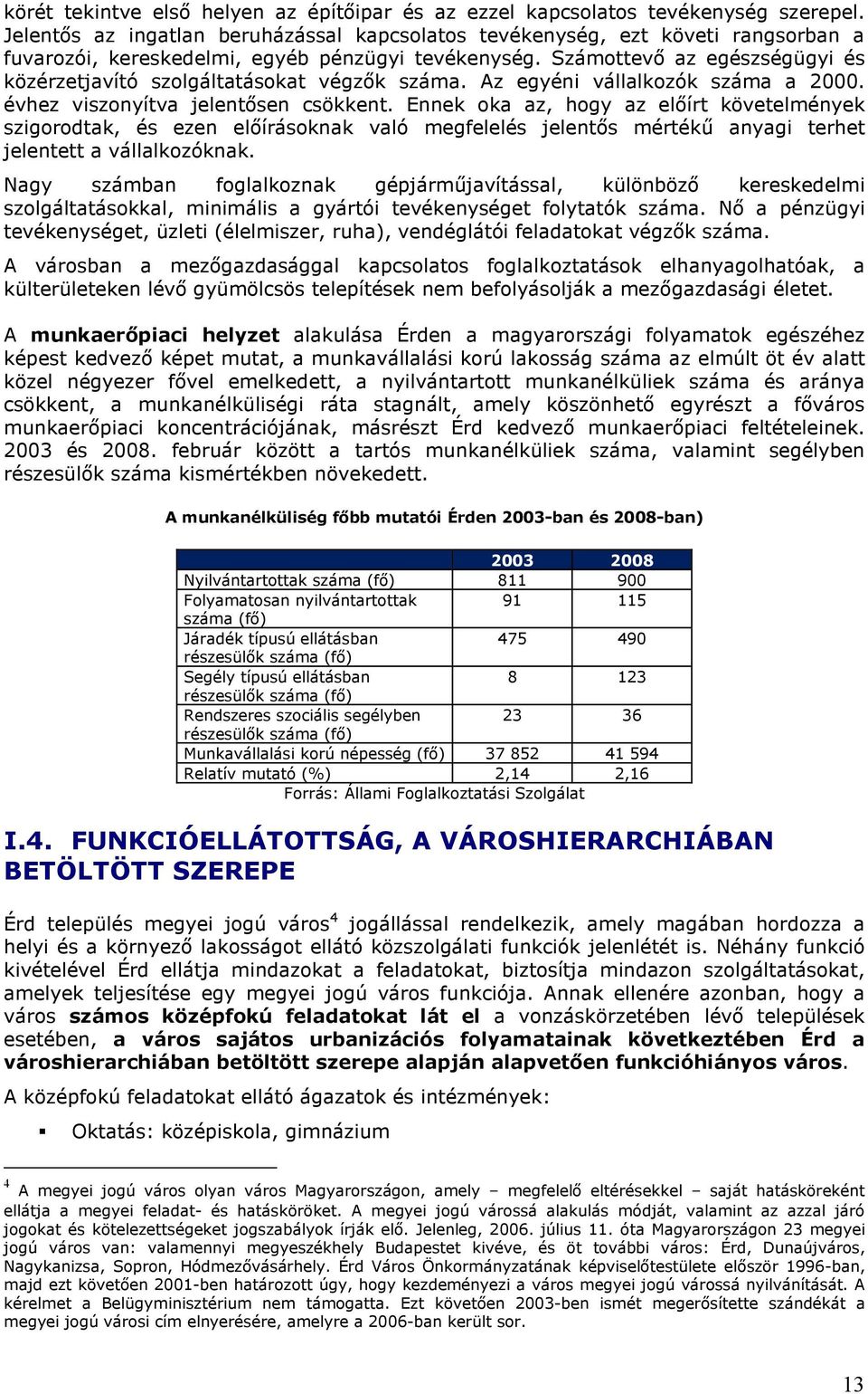 Számottevı az egészségügyi és közérzetjavító szolgáltatásokat végzık száma. Az egyéni vállalkozók száma a 2000. évhez viszonyítva jelentısen csökkent.