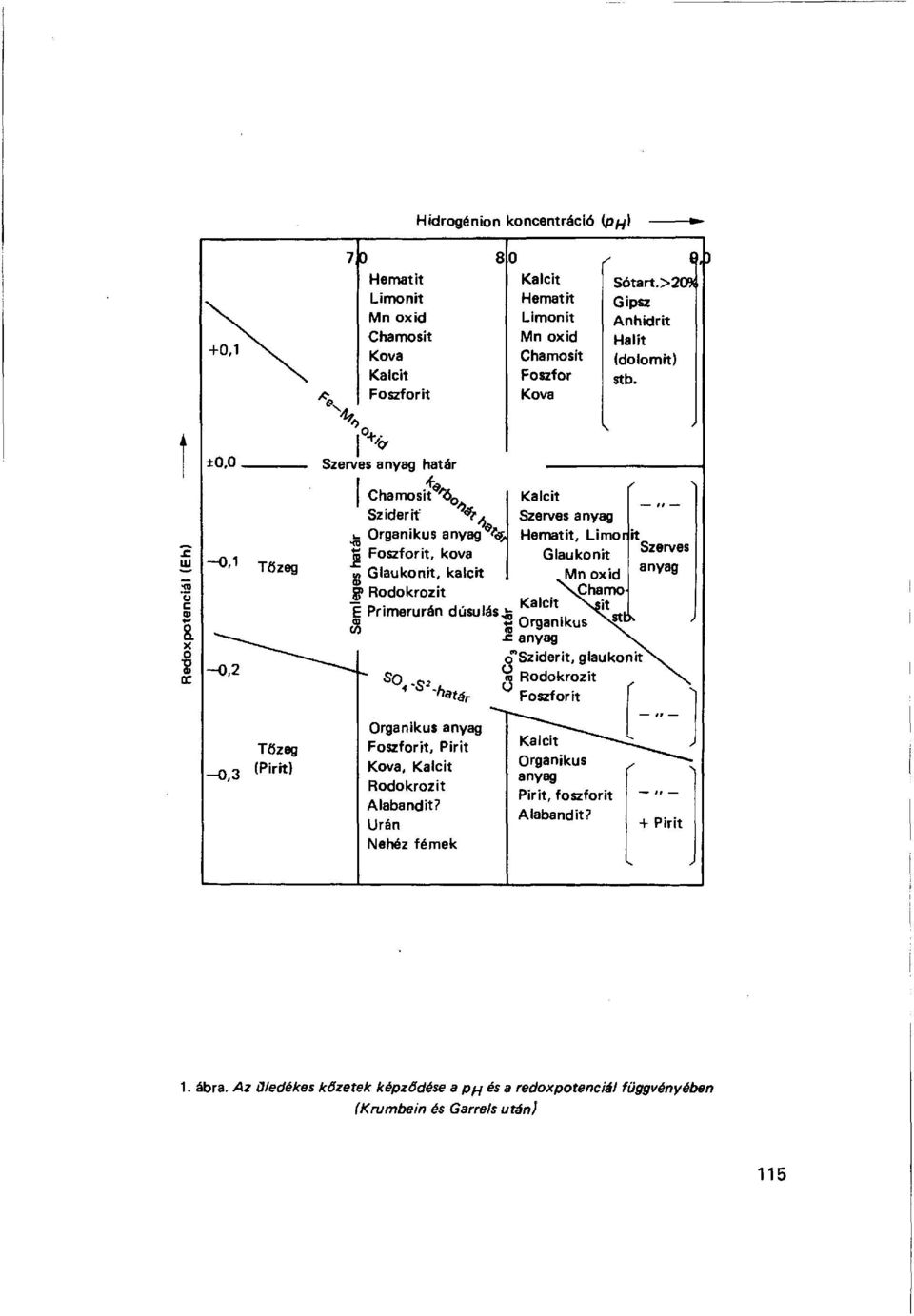 2lo ±00 1 0+4 Szerves anyag határ 0,1 Tözeg Chamosit Sziderit 1,It A ó Organikus anyag rs, m Foszforit, kova Gaaukonít, kalcit Rodokrozit Primerurán dúsulás Kalcit Szerves anyag Hematit, Limo