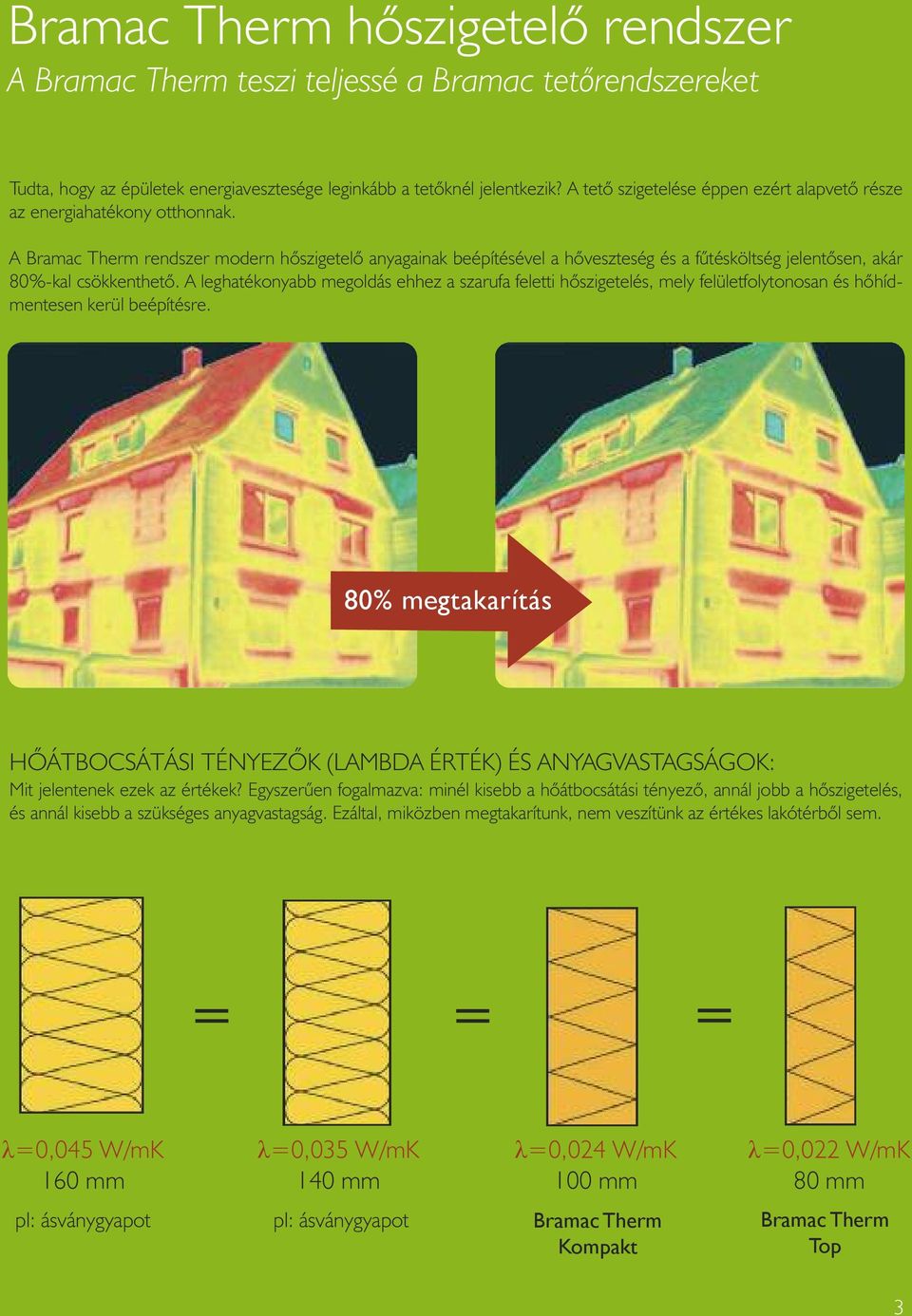 A Bramac Therm rendszer modern hõszigetelõ anyagainak beépítésével a hõveszteség és a fûtésköltség jelentõsen, akár 80%-kal csökkenthetõ.