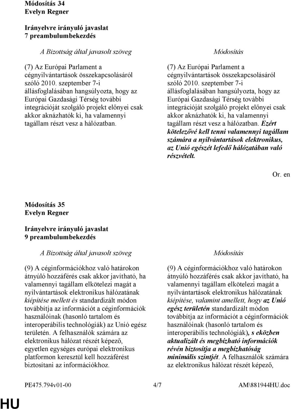 (7) Az Európai Parlament a cégnyilvántartások összekapcsolásáról szóló 2010.