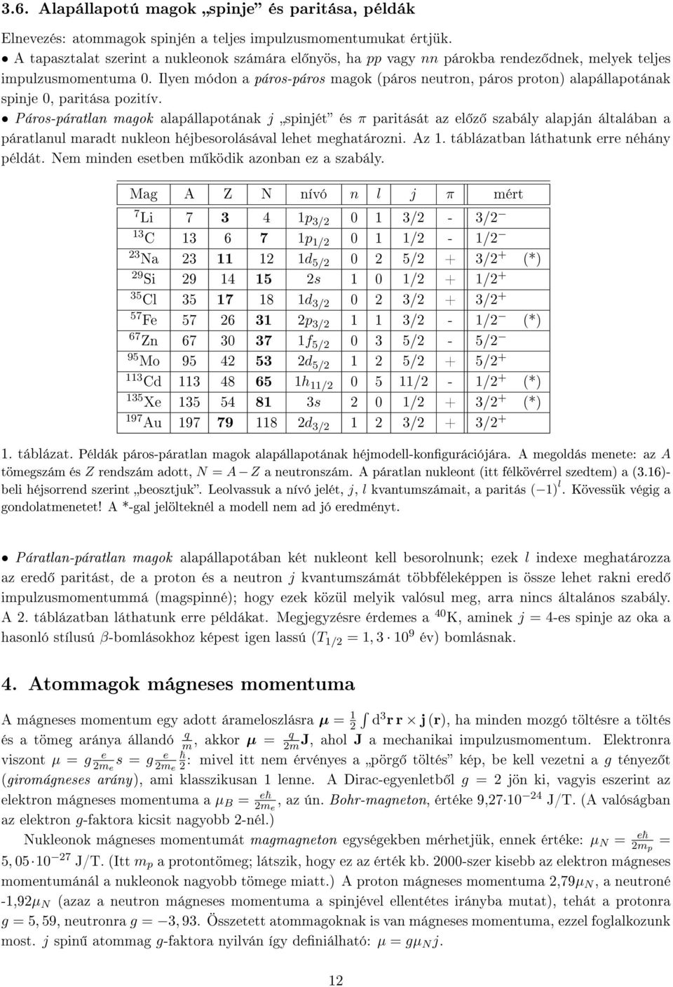 Ilyen módon a páros-páros magok páros neutron, páros proton) alapállapotának spinje, paritása pozitív.