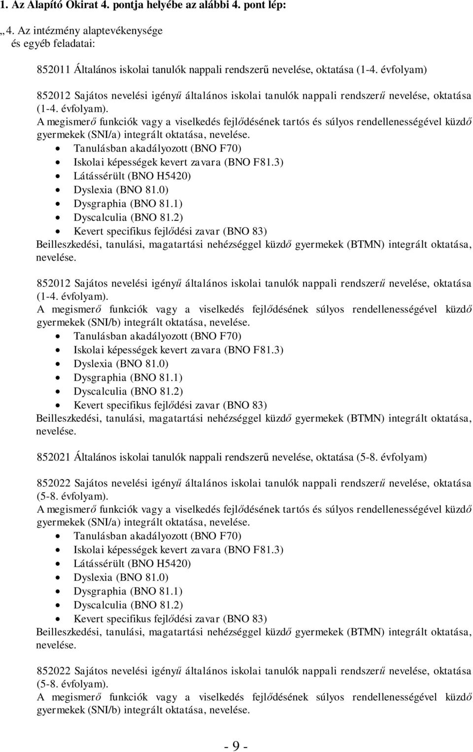 A megismerő funkciók vagy a viselkedés fejlődésének tartós és súlyos rendellenességével küzdő gyermekek (SNI/a) integrált oktatása, nevelése.