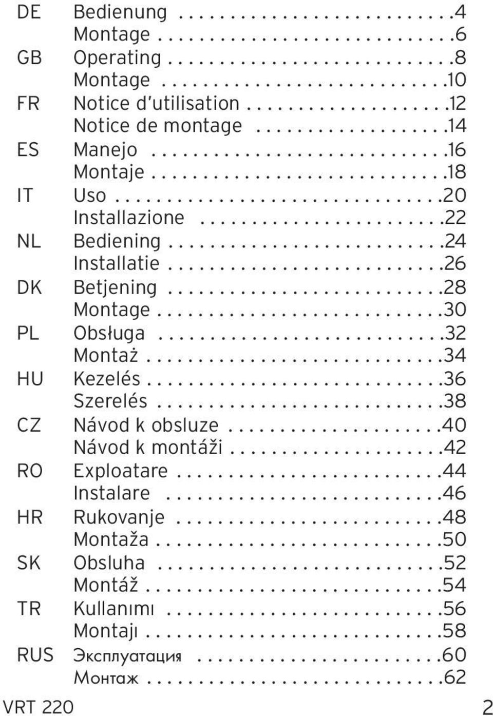 .......................22 NL Bediening...........................24 Installatie...........................26 DK Betjening...........................28 Montage............................30 PL Obsługa.