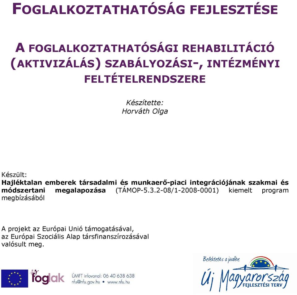 munkaerı-piaci integrációjának szakmai és módszertani megalapozása () kiemelt program