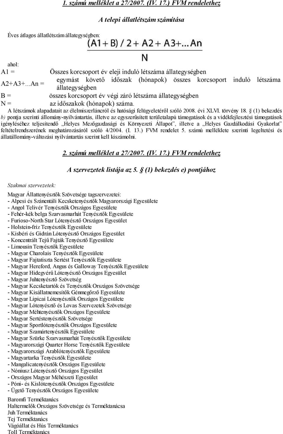 állategységben az időszakok (hónapok) száma. A létszámok alapadatait az élelmiszerláncról és hatósági felügyeletéről szóló 2008. évi XLVI. törvény 18.