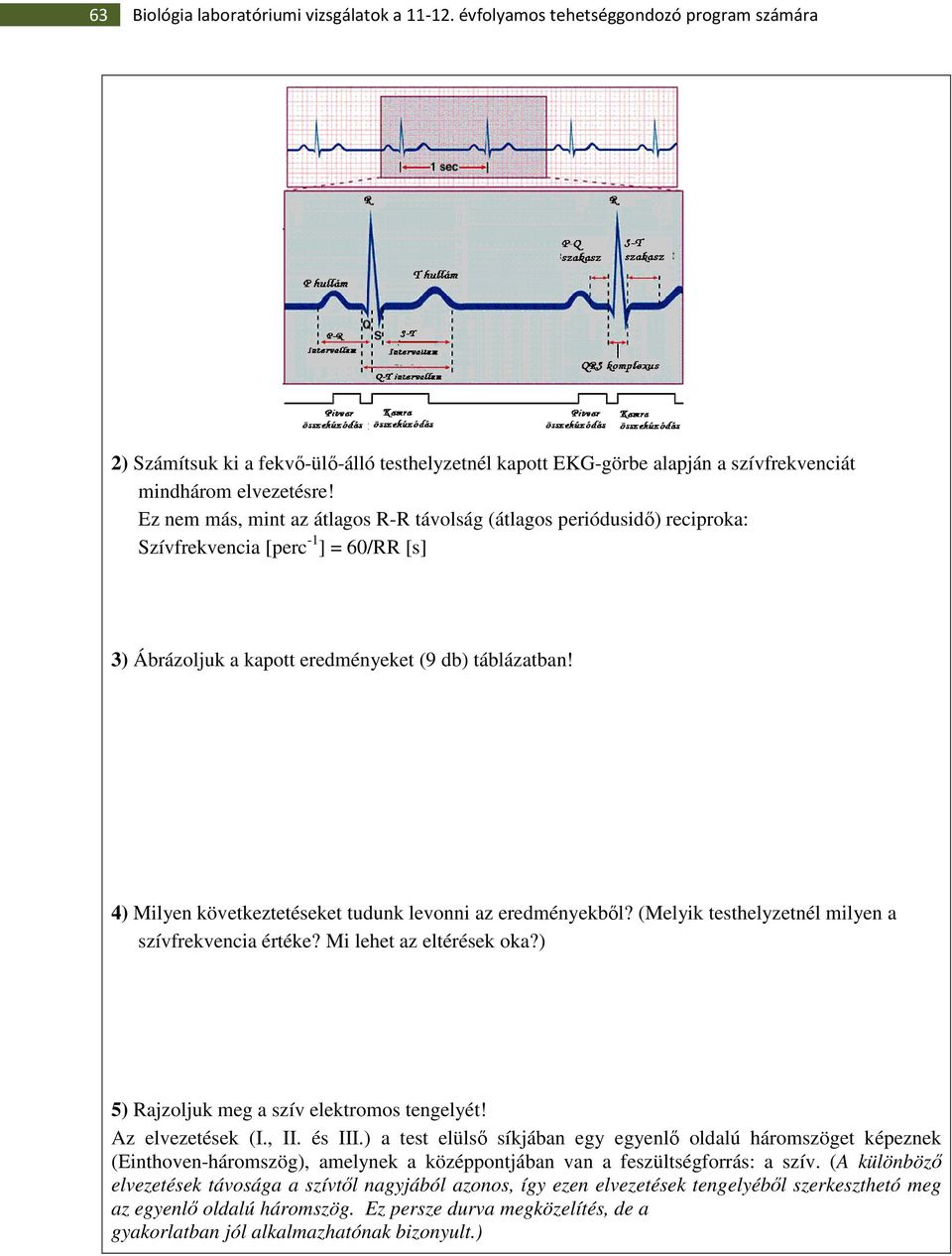 Ez nem más, mint az átlagos R-R távolság (átlagos periódusidı) reciproka: Szívfrekvencia [perc -1 ] = 60/RR [s] 3) Ábrázoljuk a kapott eredményeket (9 db) táblázatban!