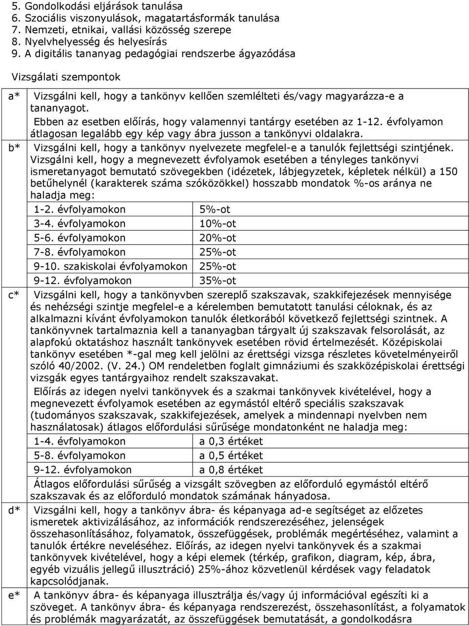 Ebben az esetben előírás, hogy valamennyi tantárgy esetében az 1-12. évfolyamon átlagosan legalább egy kép vagy ábra jusson a tankönyvi oldalakra.