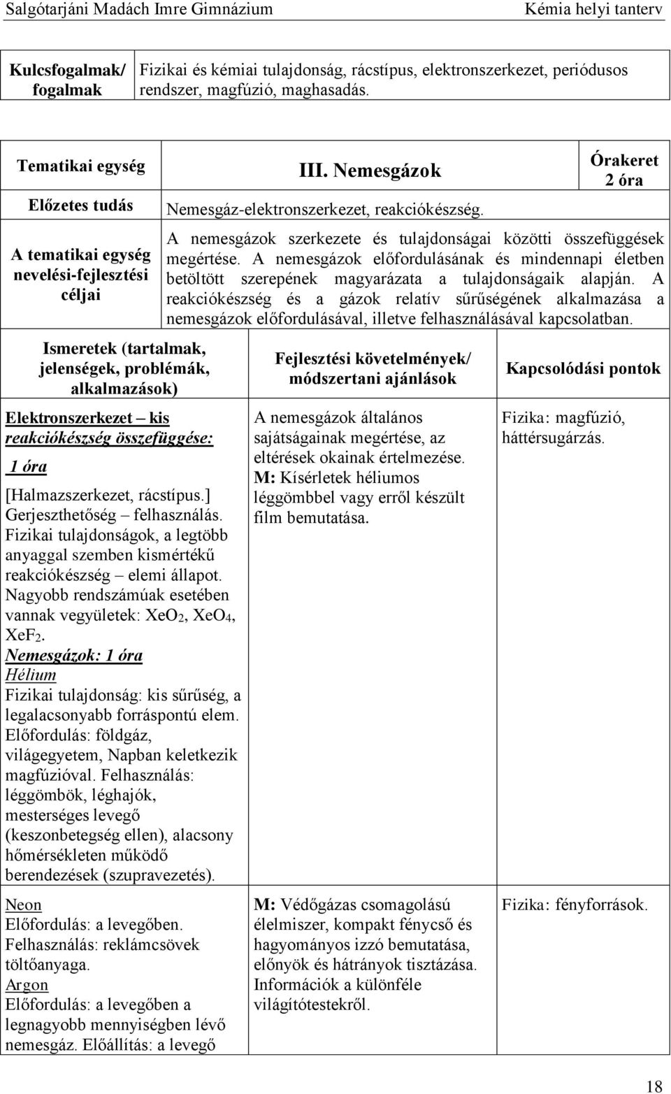 [Halmazszerkezet, rácstípus.] Gerjeszthetőség felhasználás. Fizikai tulajdonságok, a legtöbb anyaggal szemben kismértékű reakciókészség elemi állapot.