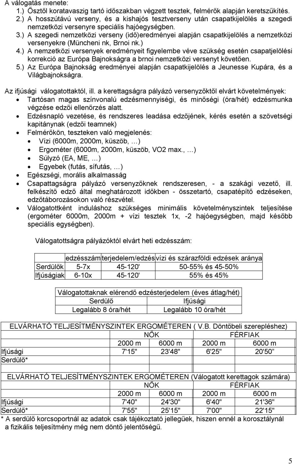 .) A szegedi nemzetközi verseny (idő)eredményei alapján csapatkijelölés a nemzetközi versenyekre (Müncheni nk, Brnoi nk.).) A nemzetközi versenyek eredményeit figyelembe véve szükség esetén csapatjelölési korrekció az Európa Bajnokságra a brnoi nemzetközi versenyt követően.