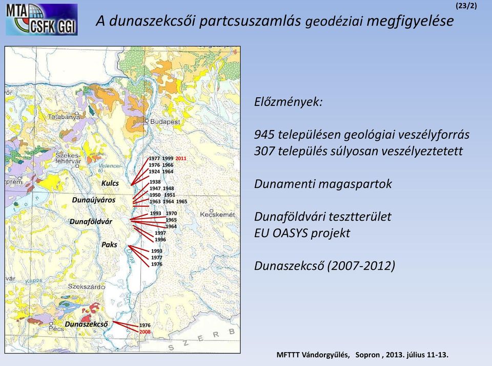 veszélyforrás 307 település súlyosan veszélyeztetett Dunamenti magaspartok Dunaföldvári tesztterület