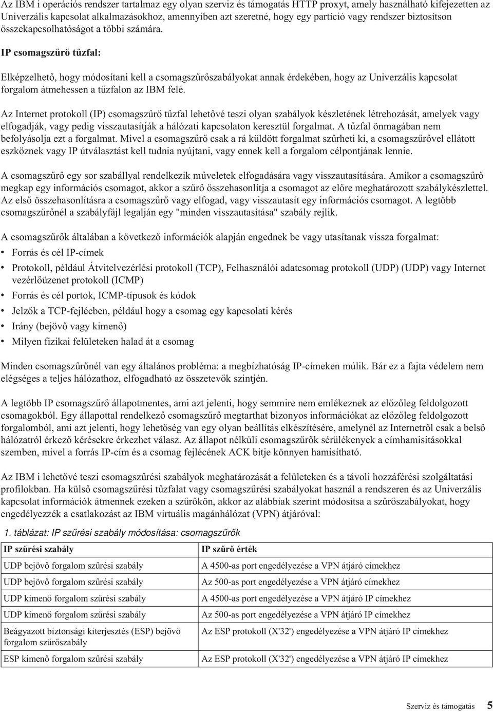 IP csomagszűrő tűzfal: Elképzelhető, hogy módosítani kell a csomagszűrőszabályokat annak érdekében, hogy az Univerzális kapcsolat forgalom átmehessen a tűzfalon az IBM felé.