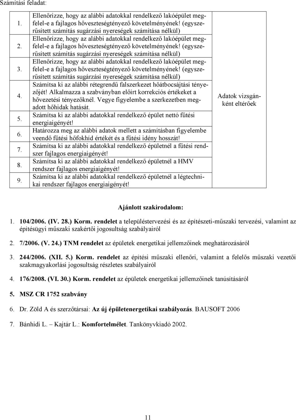 (egyszerűsített számítás sugárzási nyereségek számítása nélkül) Számítsa ki az alábbi rétegrendű falszerkezet hőátbocsájtási tényezőjét!