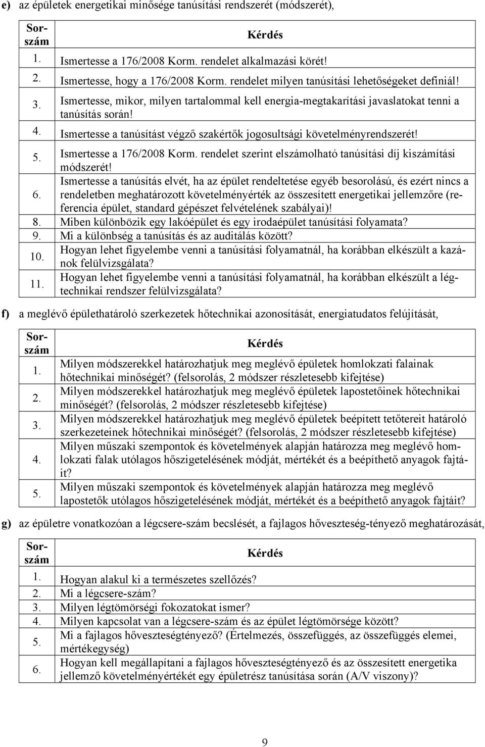 Ismertesse a tanúsítást végző szakértők jogosultsági követelményrendszerét! Ismertesse a 176/2008 Korm. rendelet szerint elszámolható tanúsítási díj kiszámítási módszerét!