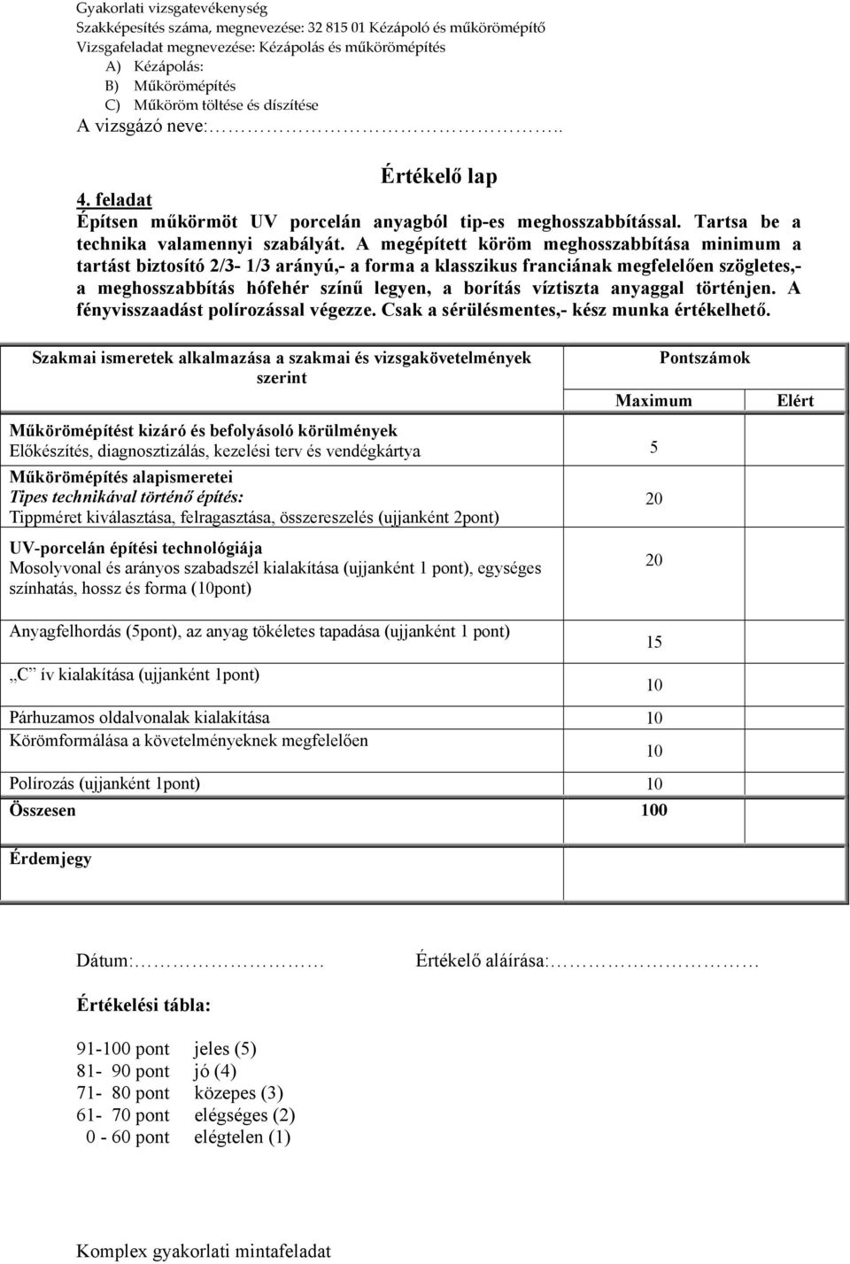 anyaggal történjen. A fényvisszaadást polírozással végezze. Csak a sérülésmentes,- kész munka értékelhető.