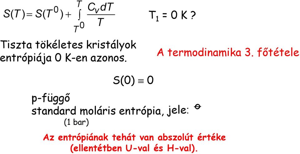 főtétele S(0) 0 p-függő standard moláris entrópia, jele: (1