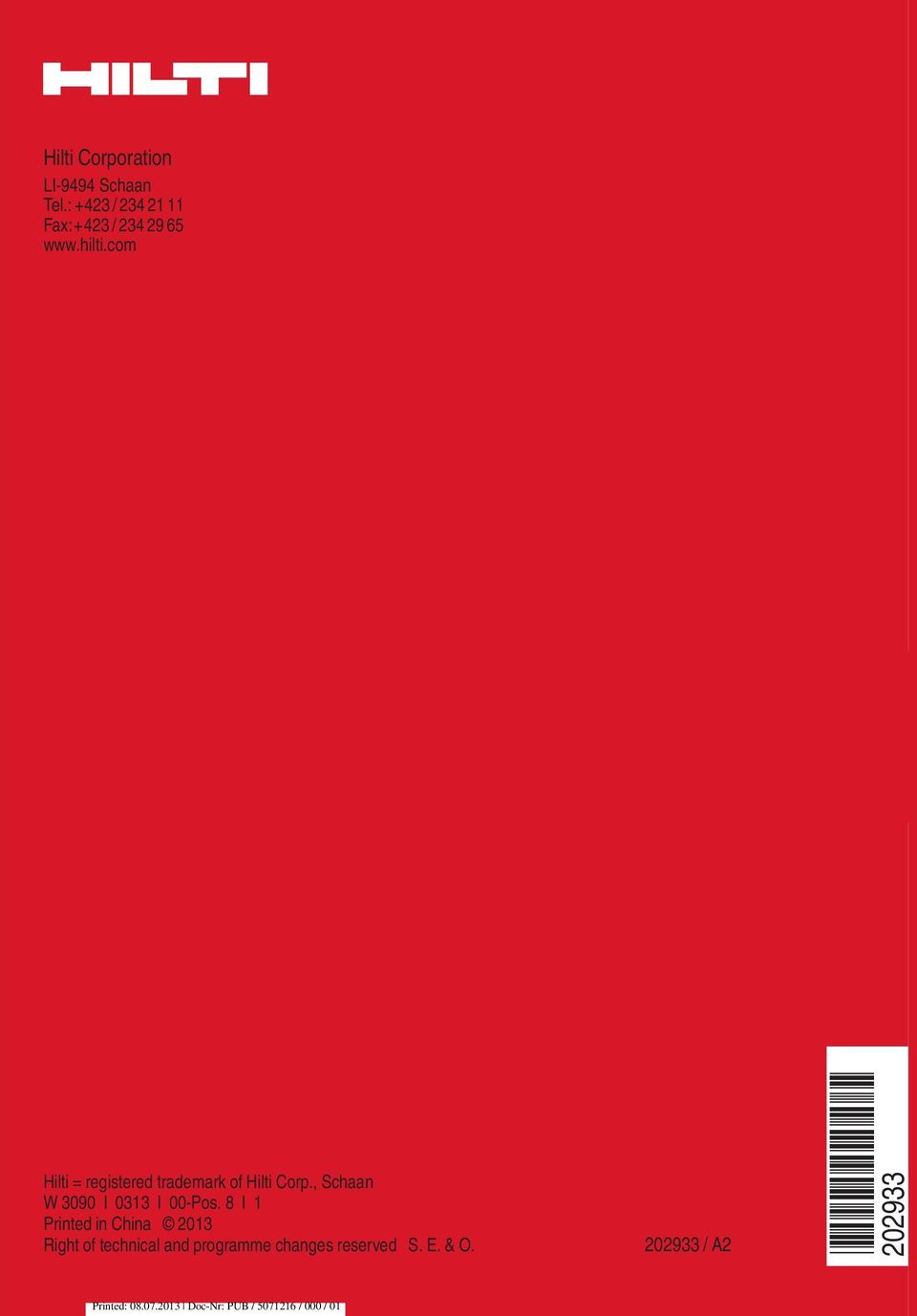 com Hilti = registered trademark of Hilti Corp.