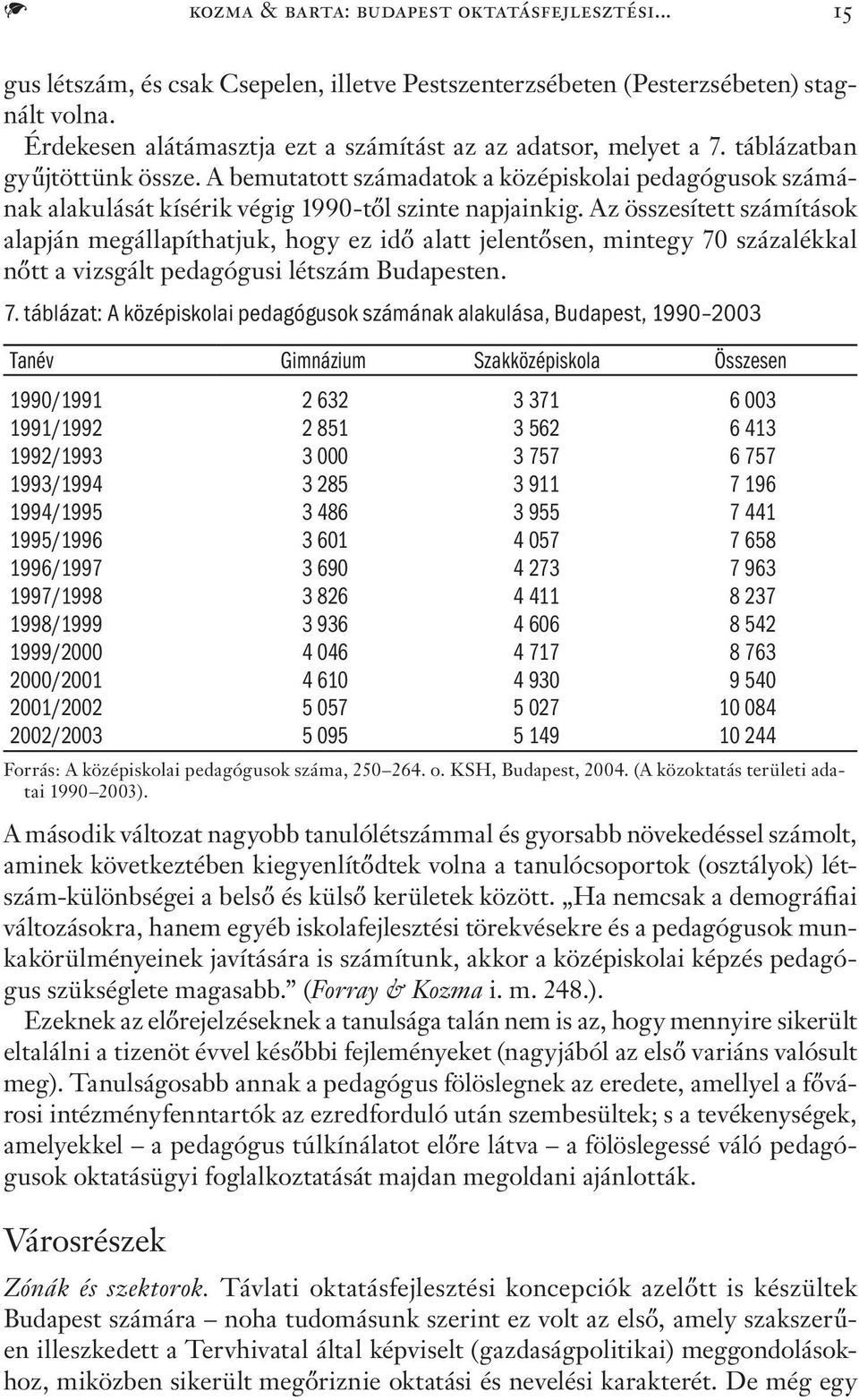 A bemutatott számadatok a középiskolai pedagógusok számának alakulását kísérik végig 1990-től szinte napjainkig.