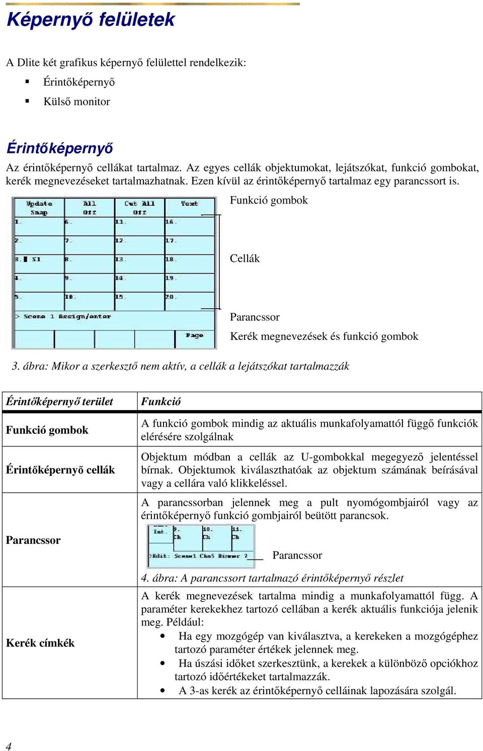 Funkció gombok Cellák Parancssor Kerék megnevezések és funkció gombok 3.