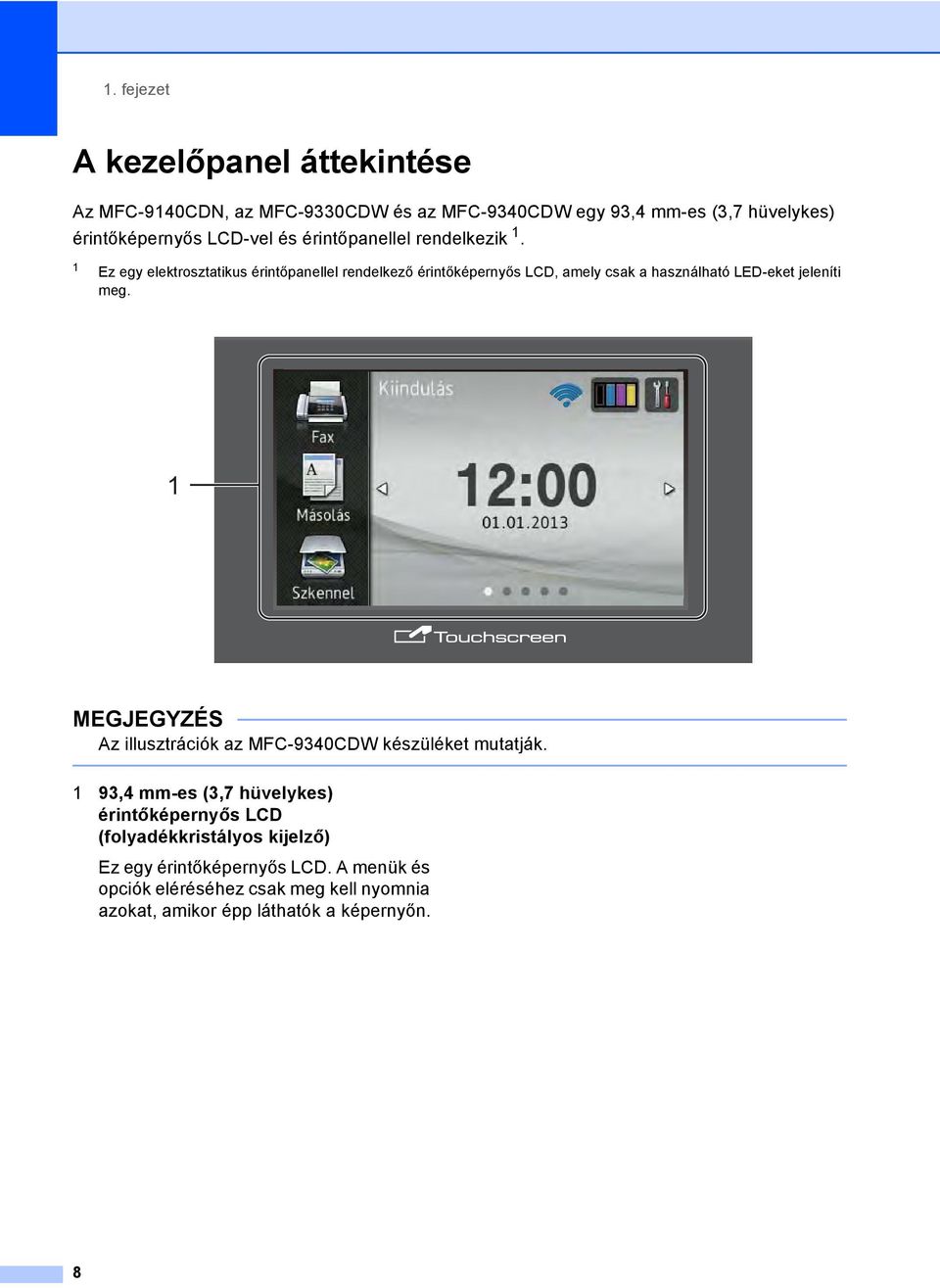 1 Ez egy elektrosztatikus érintőpanellel rendelkező érintőképernyős LCD, amely csak a használható LED-eket jeleníti meg.