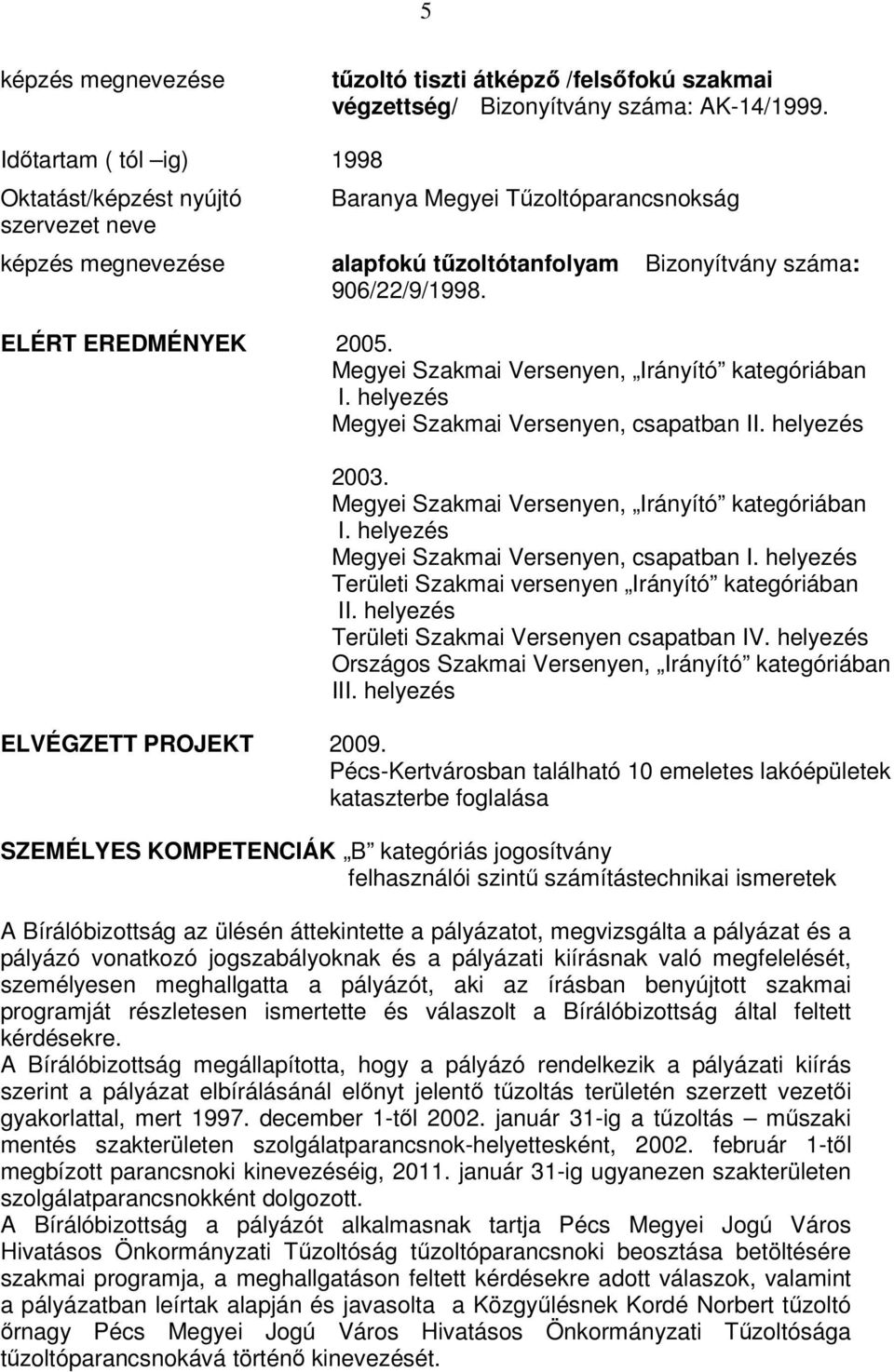 Megyei Szakmai Versenyen, Irányító kategóriában I. helyezés Megyei Szakmai Versenyen, csapatban II. helyezés 2003. Megyei Szakmai Versenyen, Irányító kategóriában I.