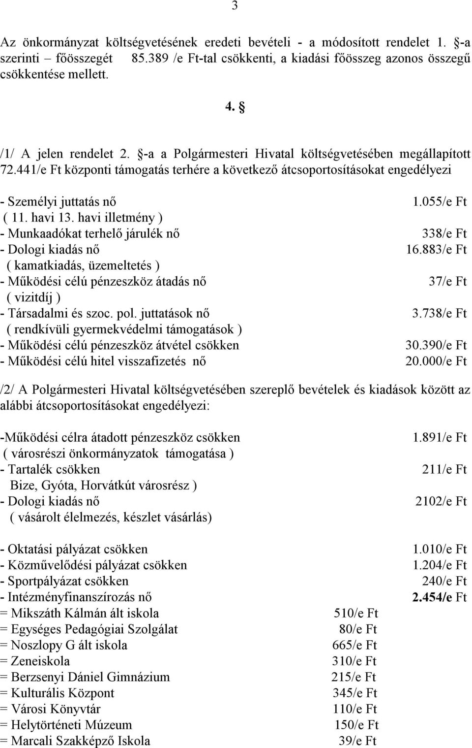 055/e Ft - Munkaadókat terhelő járulék nő 338/e Ft - Dologi kiadás nő 16.883/e Ft ( kamatkiadás, üzemeltetés ) - Működési célú pénzeszköz átadás nő 37/e Ft ( vizitdíj ) - Társadalmi és szoc. pol.