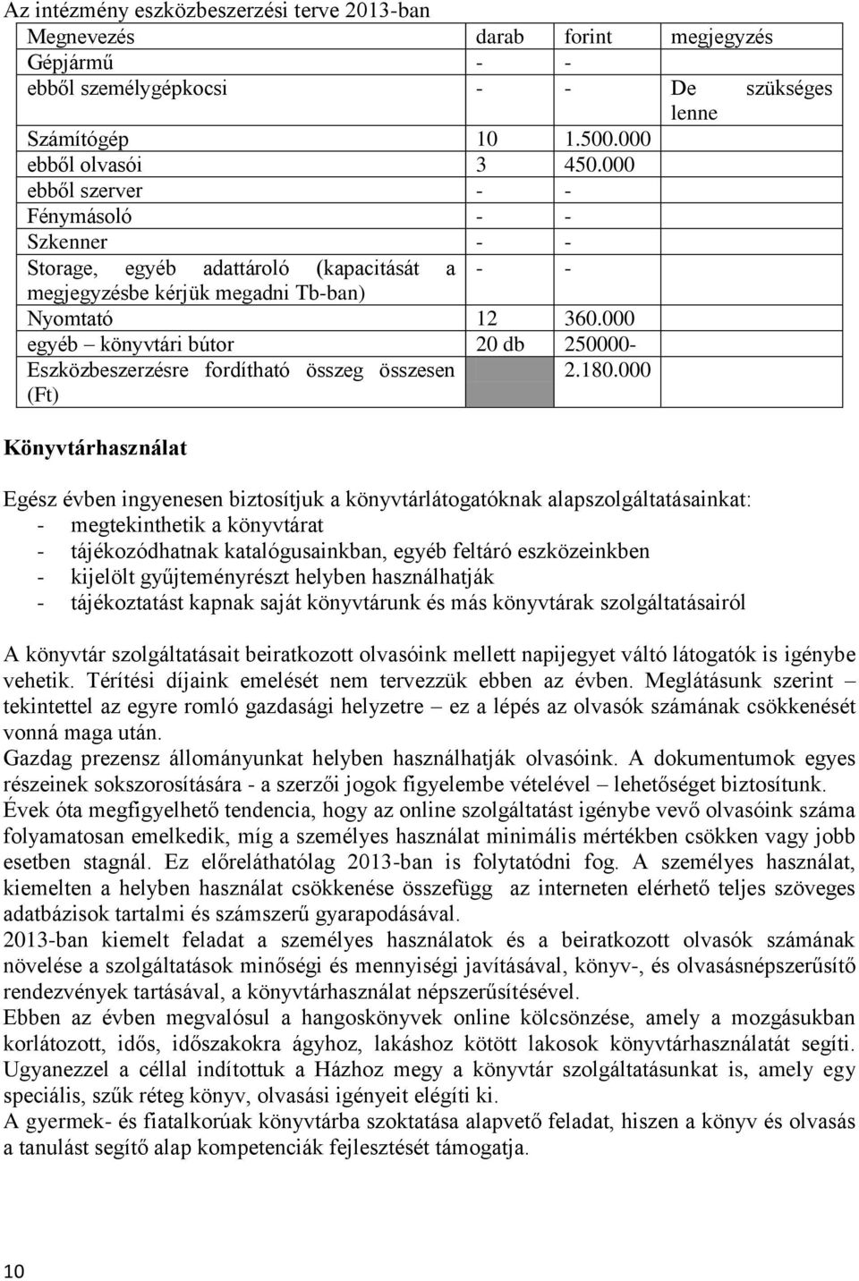 000 egyéb könyvtári bútor 20 db 250000- Eszközbeszerzésre fordítható összeg összesen (Ft) 2.180.