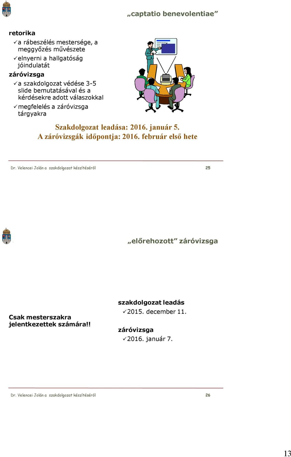 A záróvizsgák időpontja: 2016. február első hete Dr.