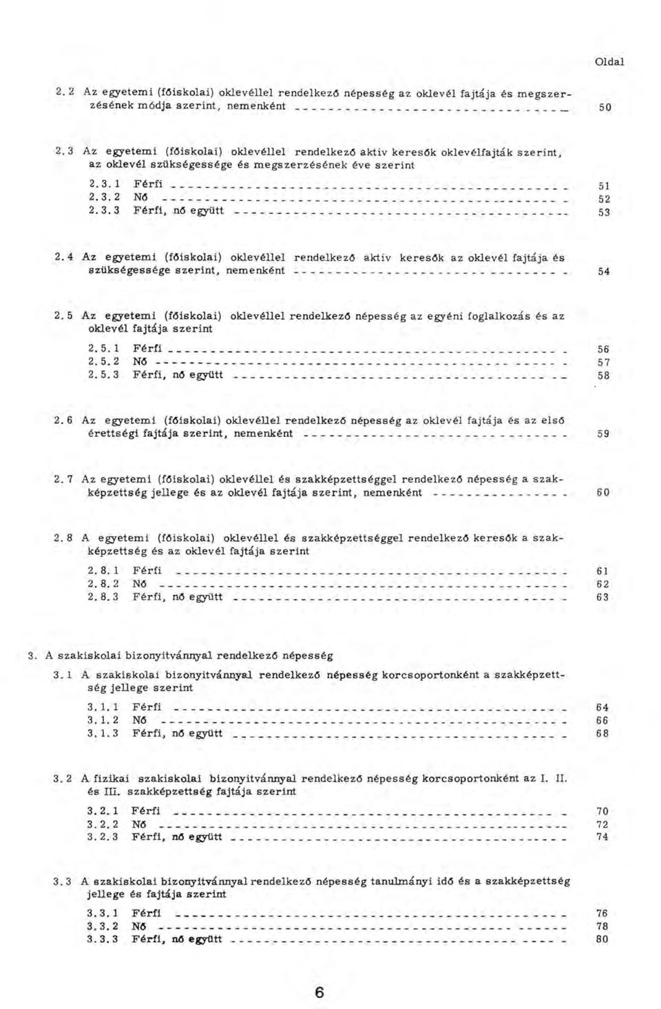 3.3 F é rfi, nő együtt 53 2.4 Az egyetem i (főiskolai) ok levéllel rendelkező aktiv keresők az oklevél fajtája és szü k ségessége sz erin t, n e m e n k é n t 54 2.