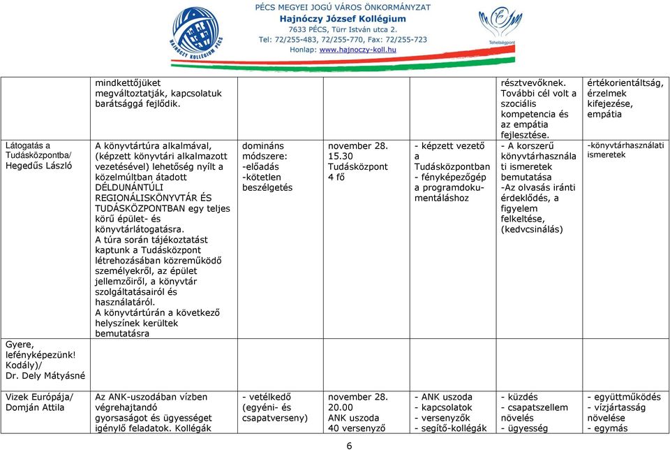 könyvtárlátogatásra. A túra során tájékoztatást kaptunk a Tudásközpont létrehozásában közreműködő személyekről, az épület jellemzőiről, a könyvtár szolgáltatásairól és használatáról.