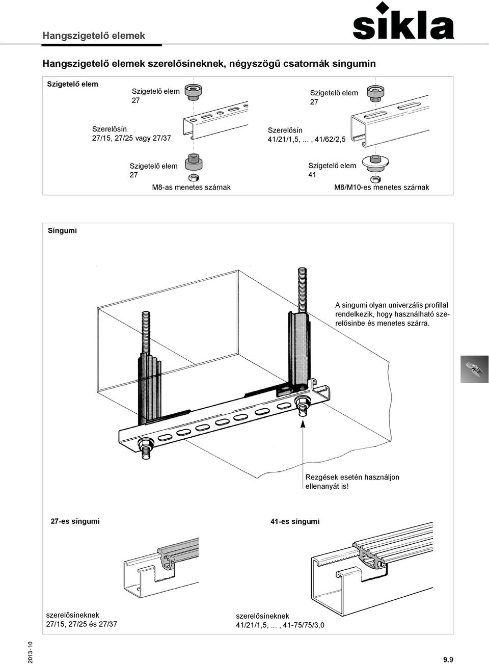 .., 41/62/2,5 Szigetelő elem 27 M8-as menetes szárnak Szigetelő elem 41 M8/M10-es menetes szárnak Síngumi A singumi olyan univerzális