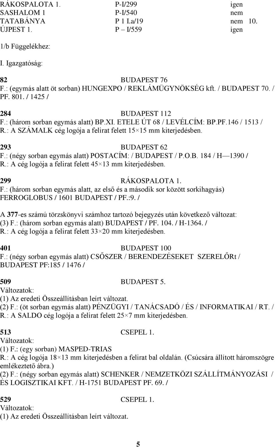 : A SZÁMALK cég logója a felirat felett 15 15 mm kiterjedésben. 293 BUDAPEST 62 F.: (négy sorban egymás alatt) POSTACÍM: / BUDAPEST / P.O.B. 184 / H 1390 / R.