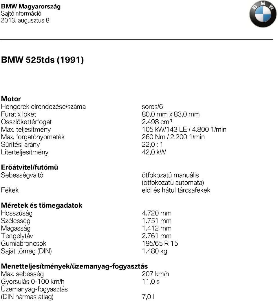 200 1/min Sűrítési arány 22,0 : 1 Literteljesítmény 42,0 kw Erőátvitel/futómű Sebességváltó Fékek ötfokozatú manuális (ötfokozatú automata) elöl és hátul