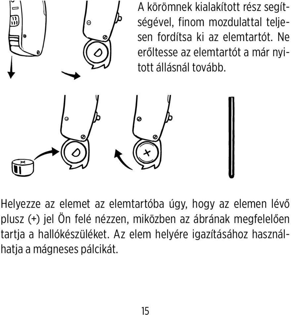 Helyezze az elemet az elemtartóba úgy, hogy az elemen lévő plusz (+) jel Ön felé nézzen,