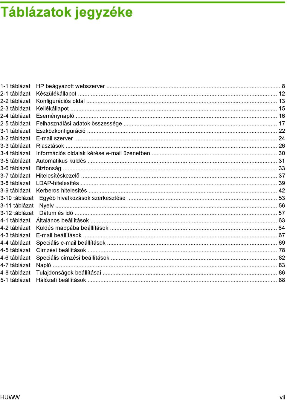 .. 26 3-4 táblázat Információs oldalak kérése e-mail üzenetben... 30 3-5 táblázat Automatikus küldés... 31 3-6 táblázat Biztonság... 33 3-7 táblázat Hitelesítéskezelő.