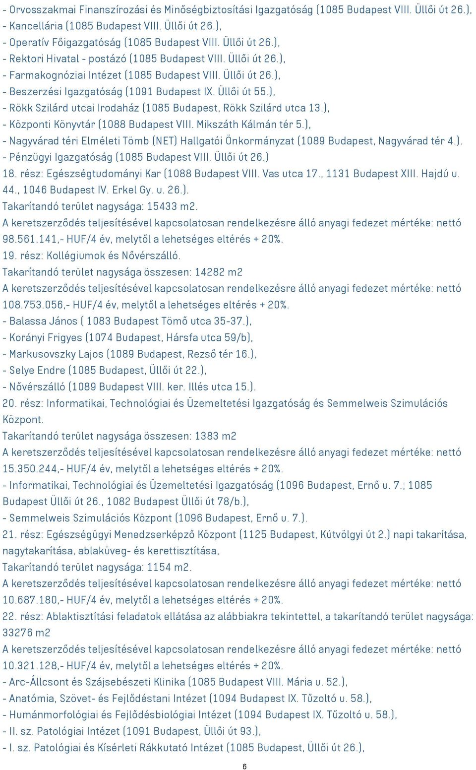 ), - Rökk Szilárd utcai Irodaház (1085 Budapest, Rökk Szilárd utca 13.), - Központi Könyvtár (1088 Budapest VIII. Mikszáth Kálmán tér 5.