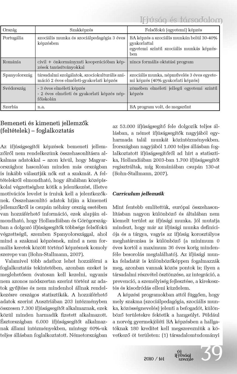 elméleti-gyakorlati képzés - 3 éves elméleti képzés - 2 éves elméleti és gyakorlati képzés népfőiskolán szociális munka, népművelés 3 éves egyetemi képzés (40% gyakorlati képzés) zömében elméleti