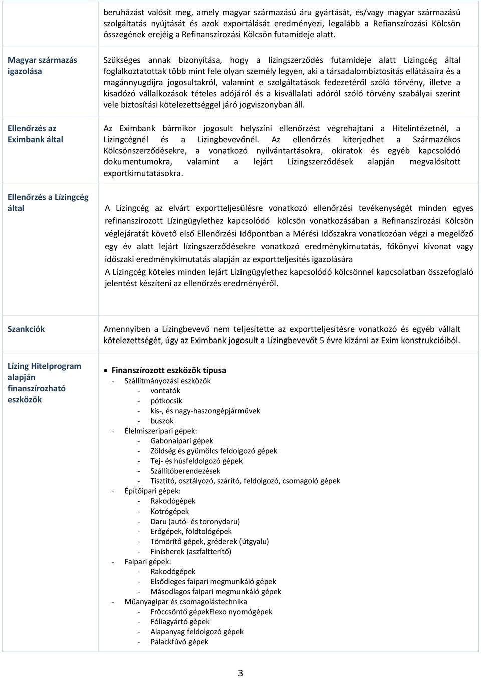 Magyar származás igazolása Ellenőrzés az Eximbank által Ellenőrzés a Lízingcég által Szükséges annak bizonyítása, hogy a lízingszerződés futamideje alatt Lízingcég által foglalkoztatottak több mint