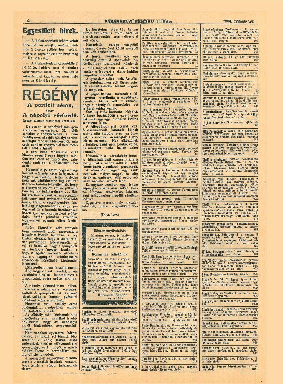 hó 24-én, kedden este 6 órkor válsztmányi ült trt, melyre válsztmányi tgokt ez uton hivj meg z E l n ö k s é g. REGÉNY A porticii ném, vgy A nápolyi vérfürdő.