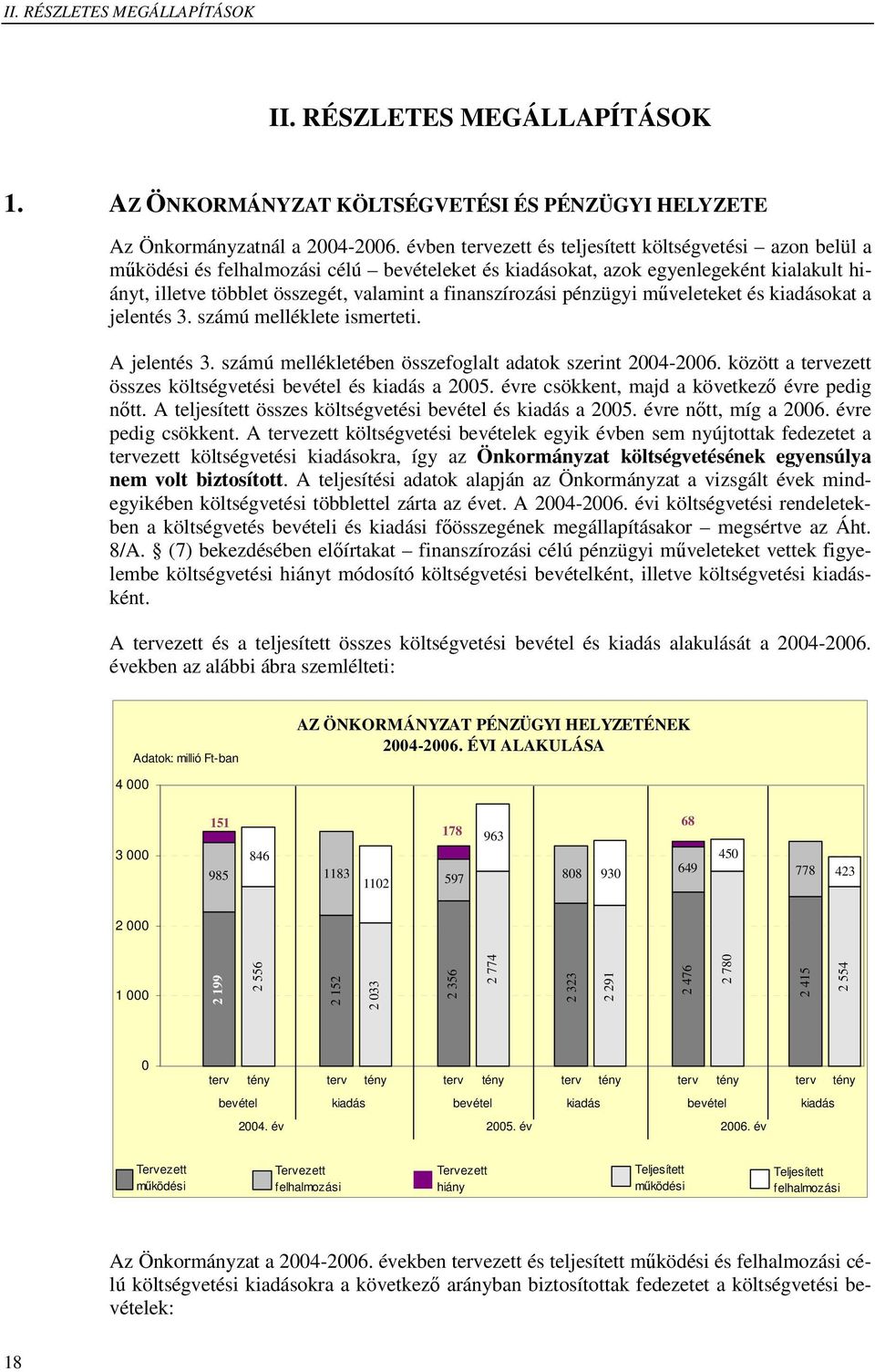 finanszírozási pénzügyi műveleteket és kiadásokat a jelentés 3. számú melléklete ismerteti. A jelentés 3. számú mellékletében összefoglalt adatok szerint 2004-2006.