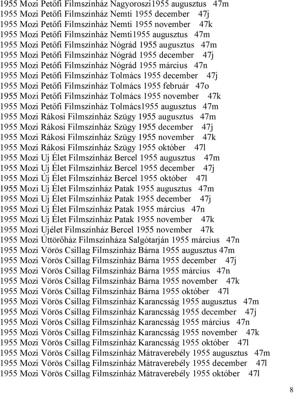 Petőfi Filmszínház Tolmács 1955 december 47j 1955 Mozi Petőfi Filmszínház Tolmács 1955 február 47o 1955 Mozi Petőfi Filmszínház Tolmács 1955 november 47k 1955 Mozi Petőfi Filmszínház Tolmács1955