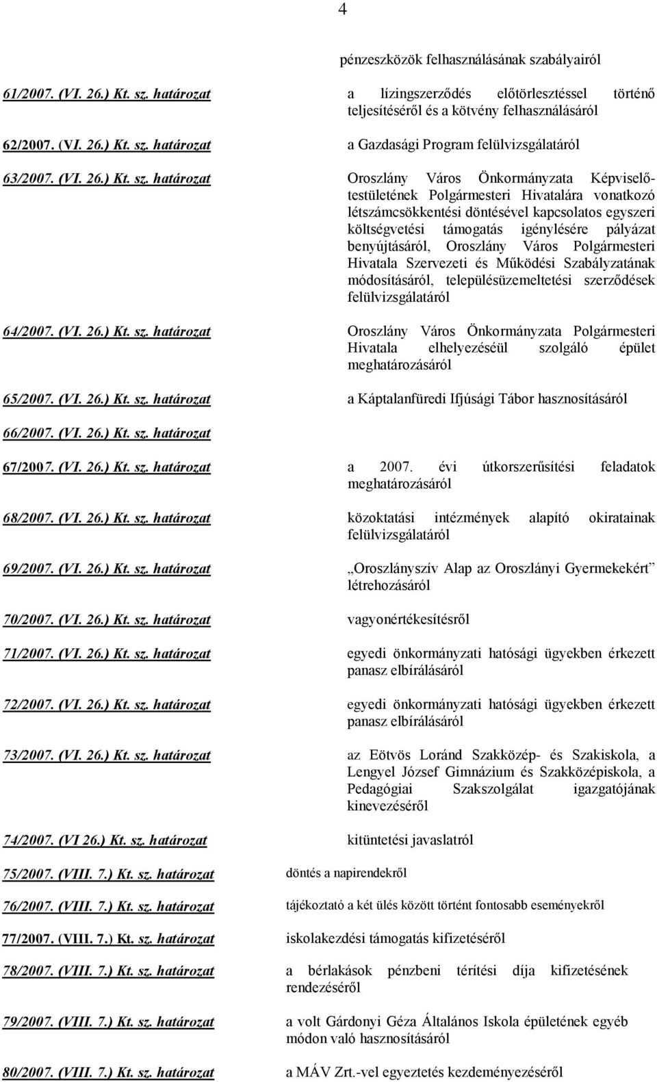 határozat Oroszlány Város Önkormányzata Képviselőtestületének Polgármesteri Hivatalára vonatkozó létszámcsökkentési döntésével kapcsolatos egyszeri költségvetési támogatás igénylésére pályázat