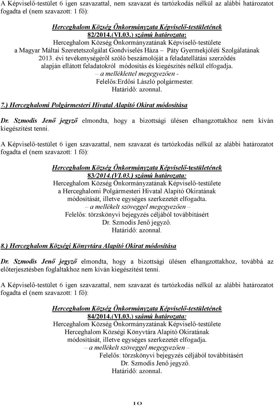 évi tevékenységéről szóló beszámolóját a feladatellátási szerződés alapján ellátott feladatokról módosítás és kiegészítés nélkül elfogadja.