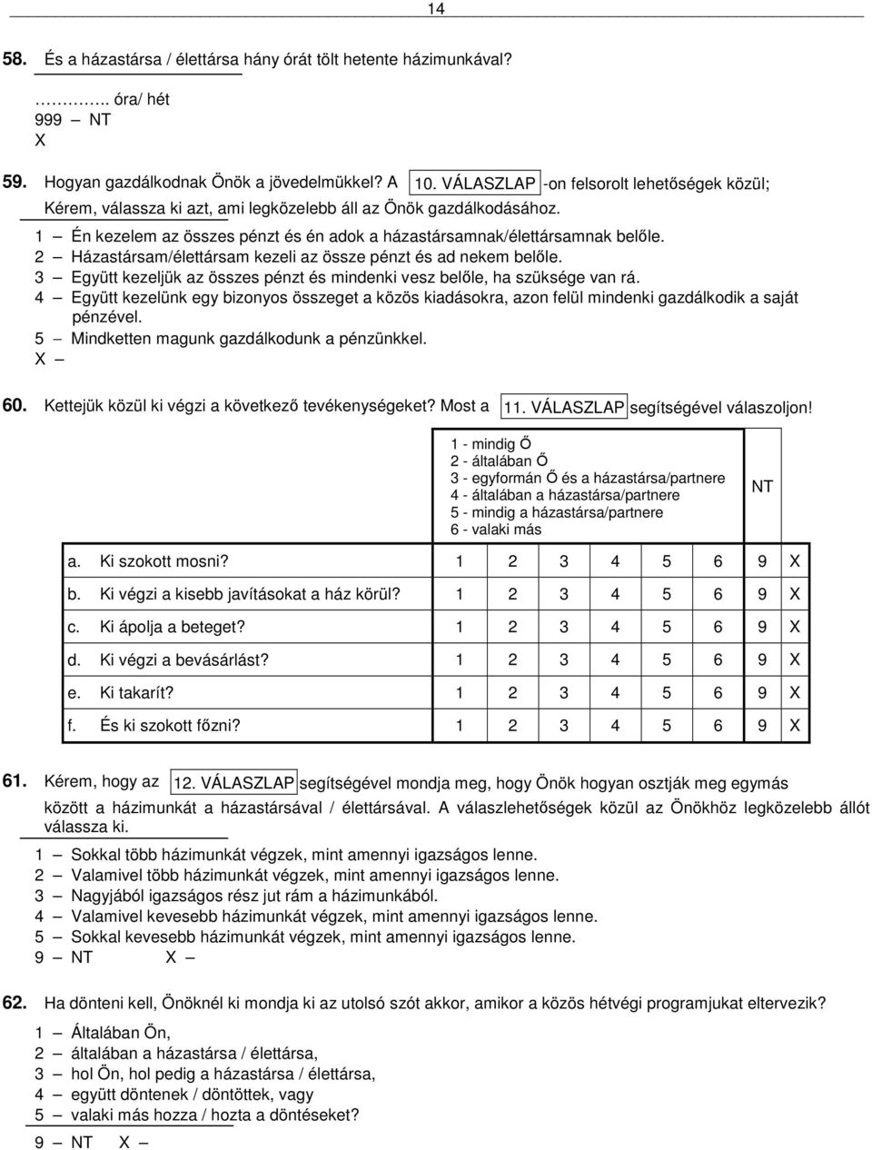 2 Házastársam/élettársam kezeli az össze pénzt és ad nekem belıle. 3 Együtt kezeljük az összes pénzt és mindenki vesz belıle, ha szüksége van rá.