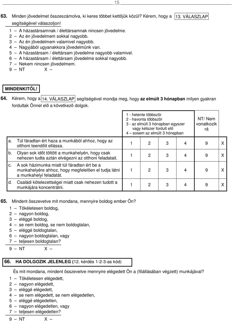 6 A házastársam / élettársam jövedelme sokkal nagyobb. 7 Nekem nincsen jövedelmem. MINDENKITİL! 64. Kérem, hogy a 14.