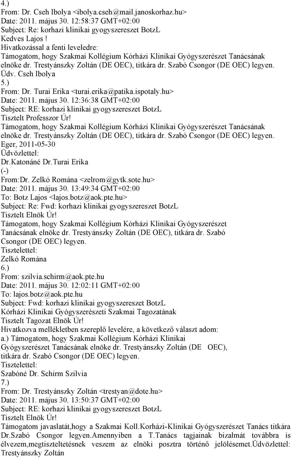 május 30. 12:36:38 GMT+02:00 Subject: RE: korhazi klinikai gyogyszereszet BotzL Tisztelt Professzor Úr!